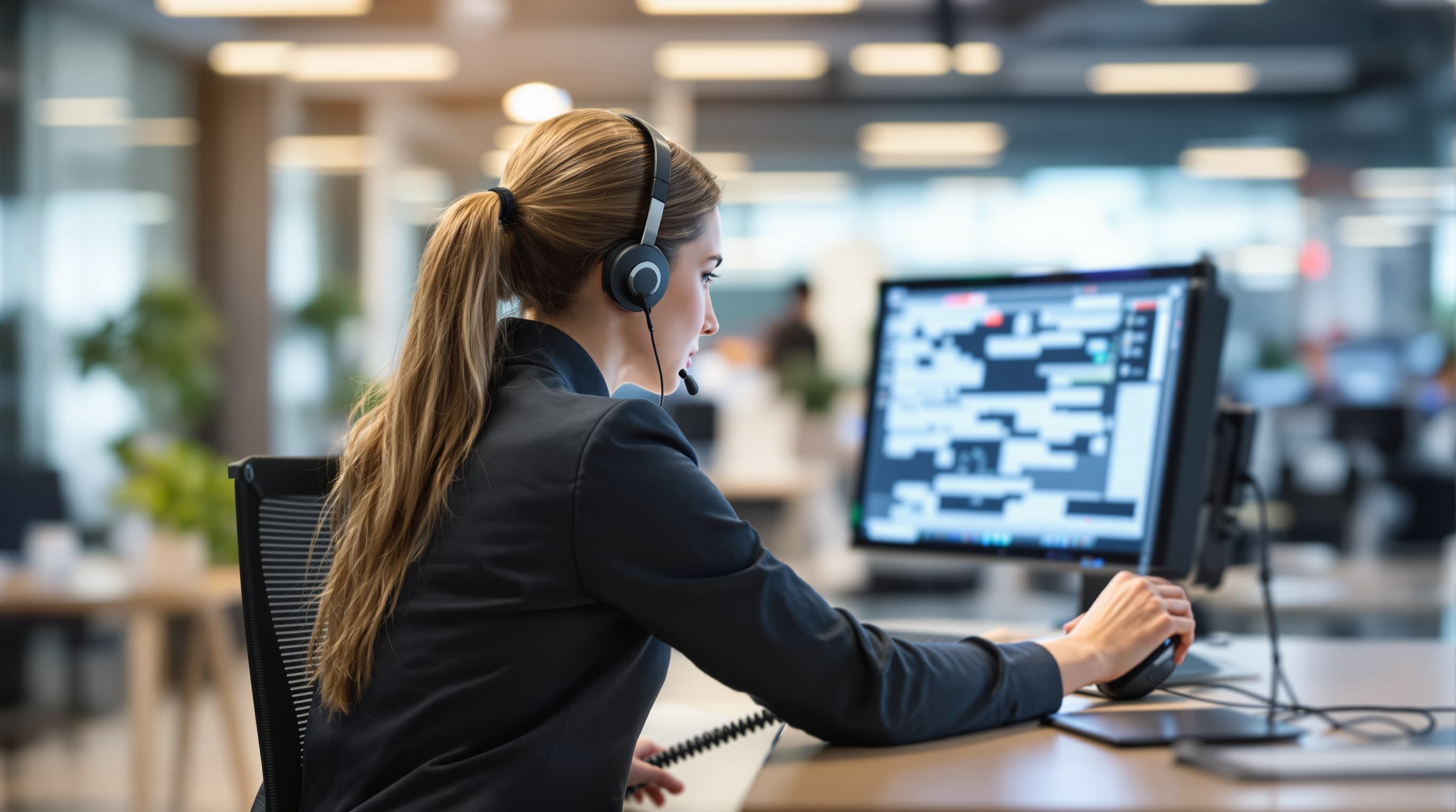 Beim eingehenden Anruf greift eine Person zum Telefon am Arbeitsplatz