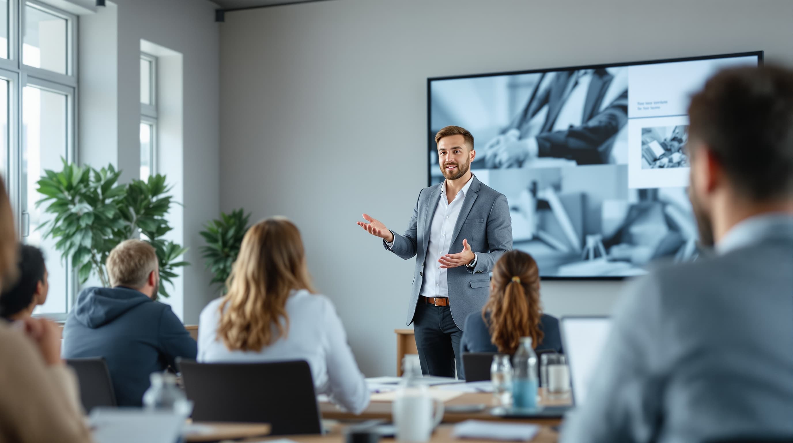 Referent leitet einen Workshop in einem hellen Schulungsraum